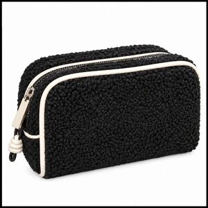 Bluemercury Sherpa Makeup Bag Cosmetic Travel Case Toiletry Organizer Black Whit